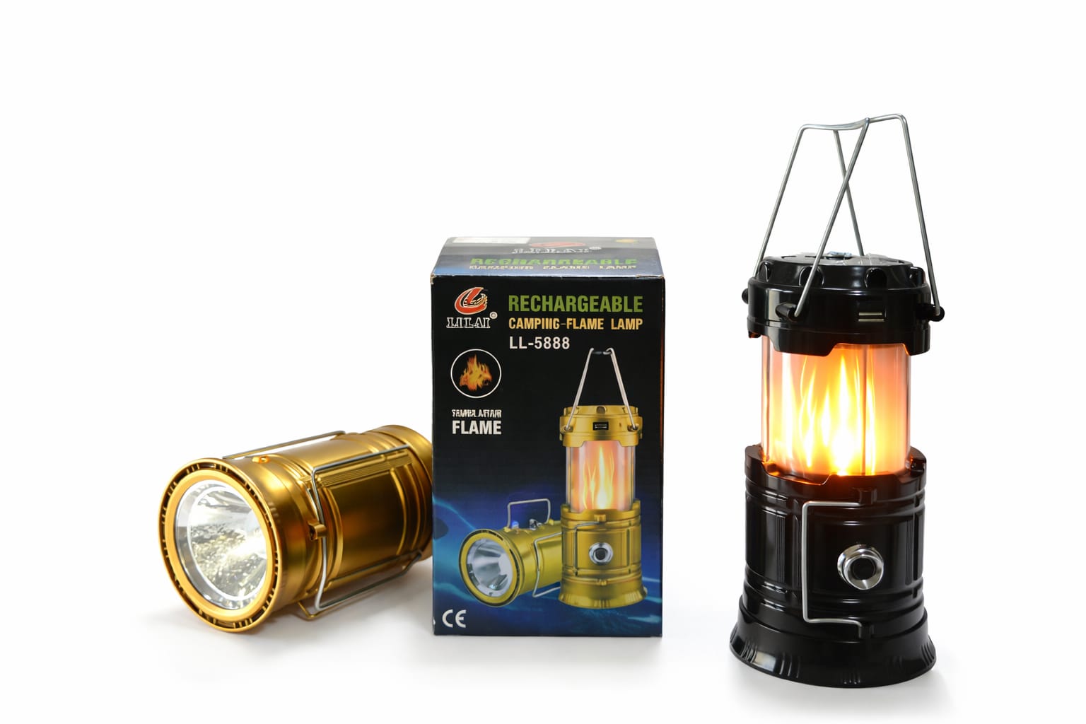 Wiederaufladbare Camping-Flammenlaterne mit Taschenlampenfunktion